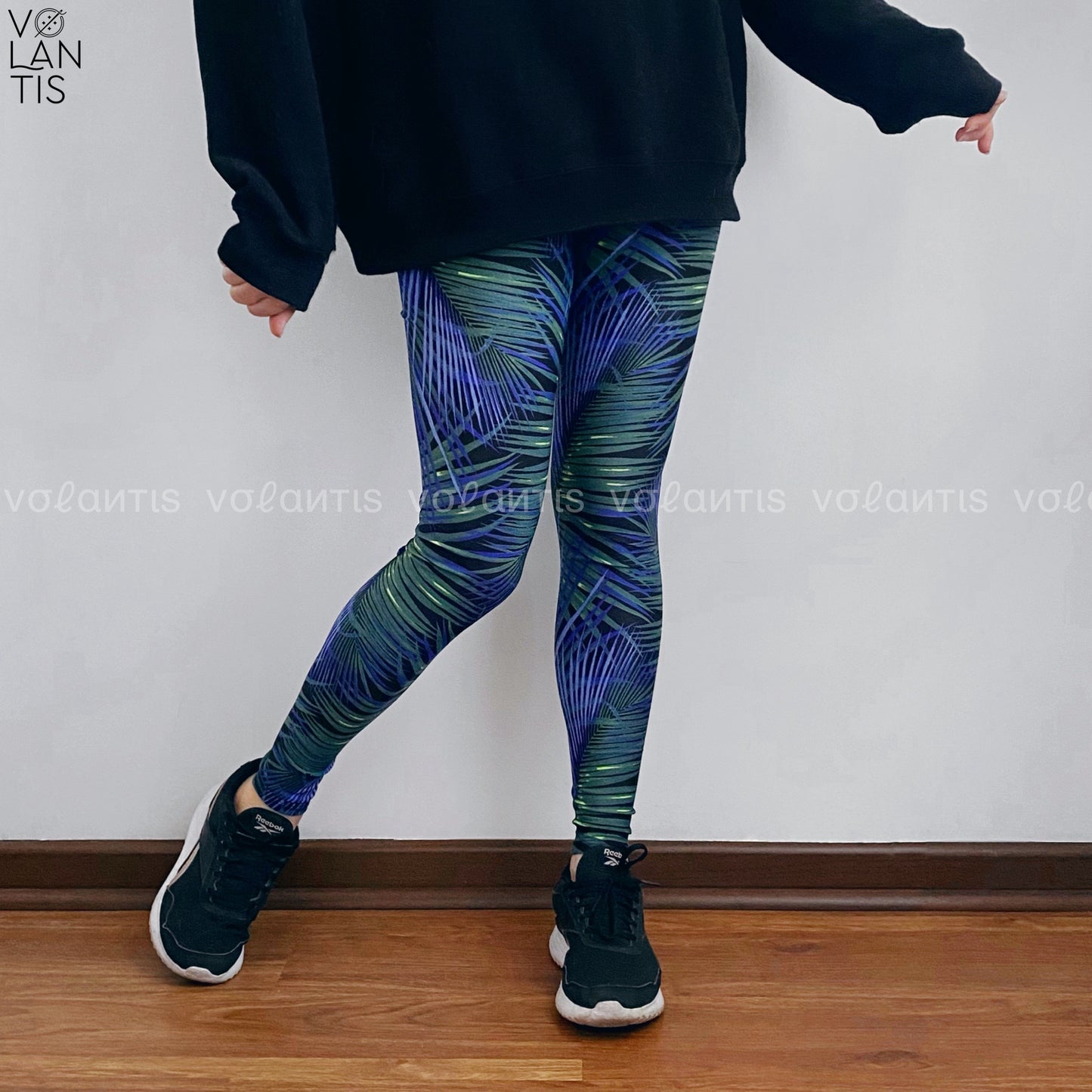 Calza lycra dupont Hojas Green & Blue