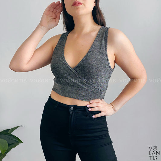 Crop Brillos escote cruzado